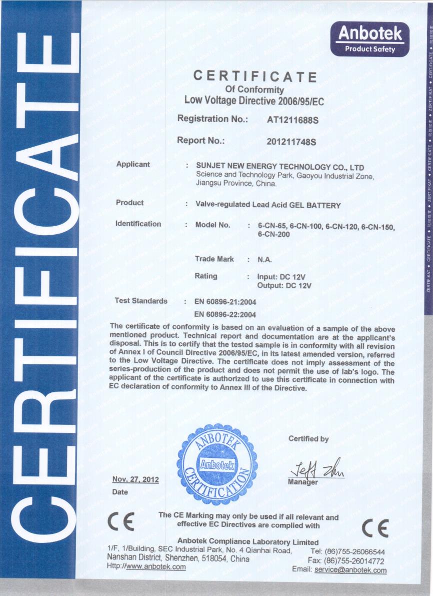 CE for Gel Battery- LVD